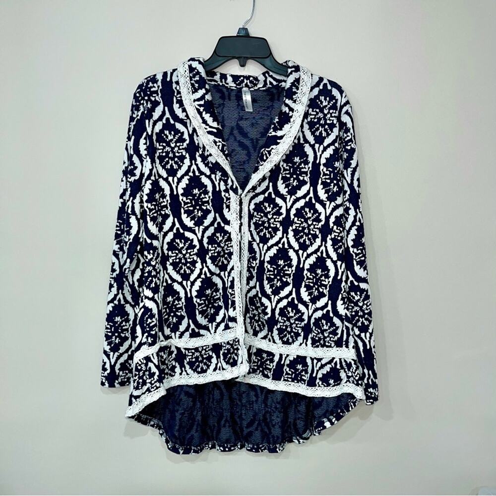 Heathmoor large navy and white drape cardigan